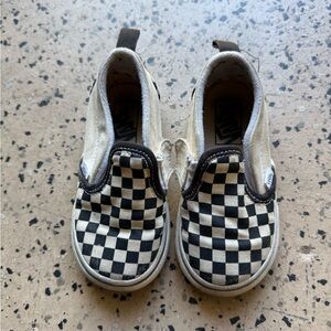 Vans Kids Checkered Slip-On Shoes - Black and White 8